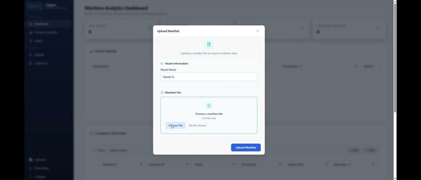 Calypso operational dashboard — manifest upload interface